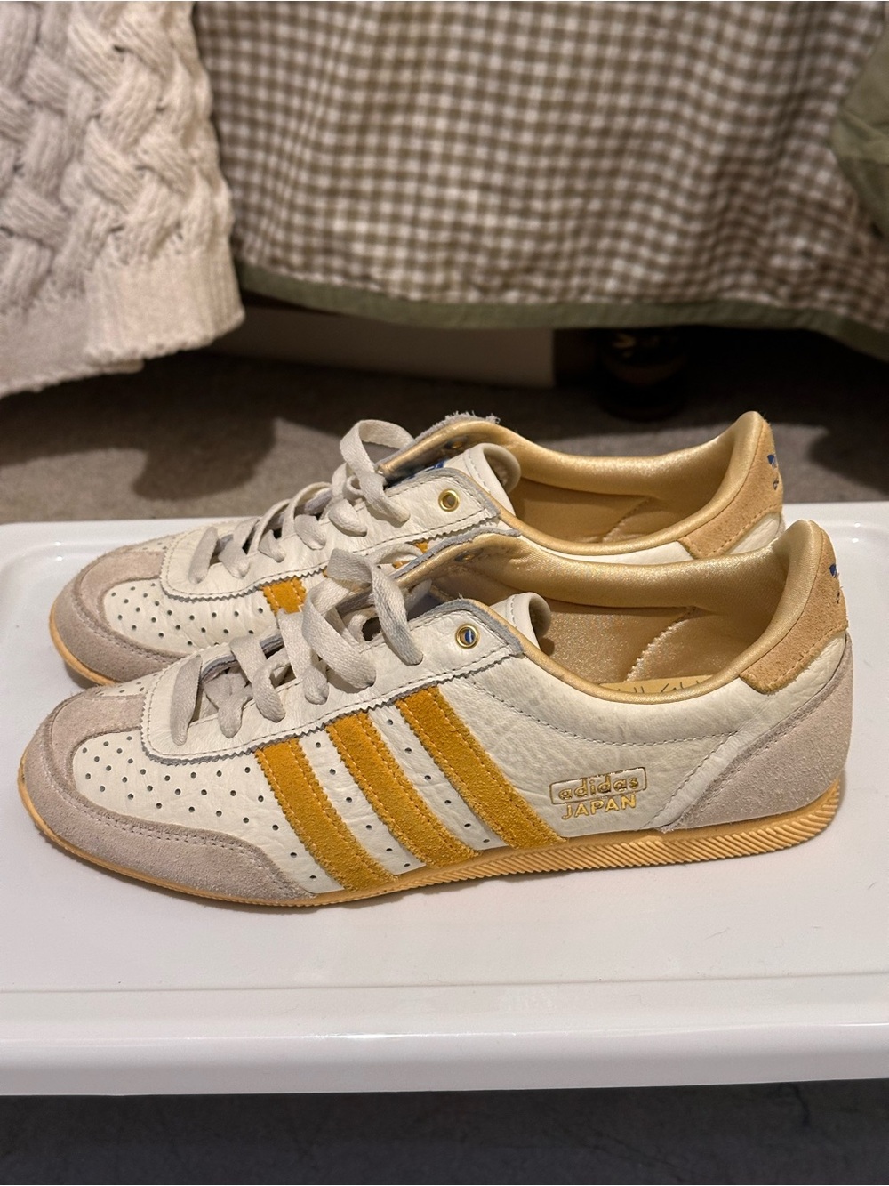 adidas Japan Leather Sneakers in Cream and Mustard Yellow